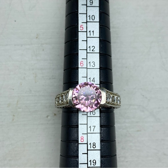 Vintage Jewelry - Sterling Silver 925 ADI Pink CZ Ring With CZ Accents Size 7